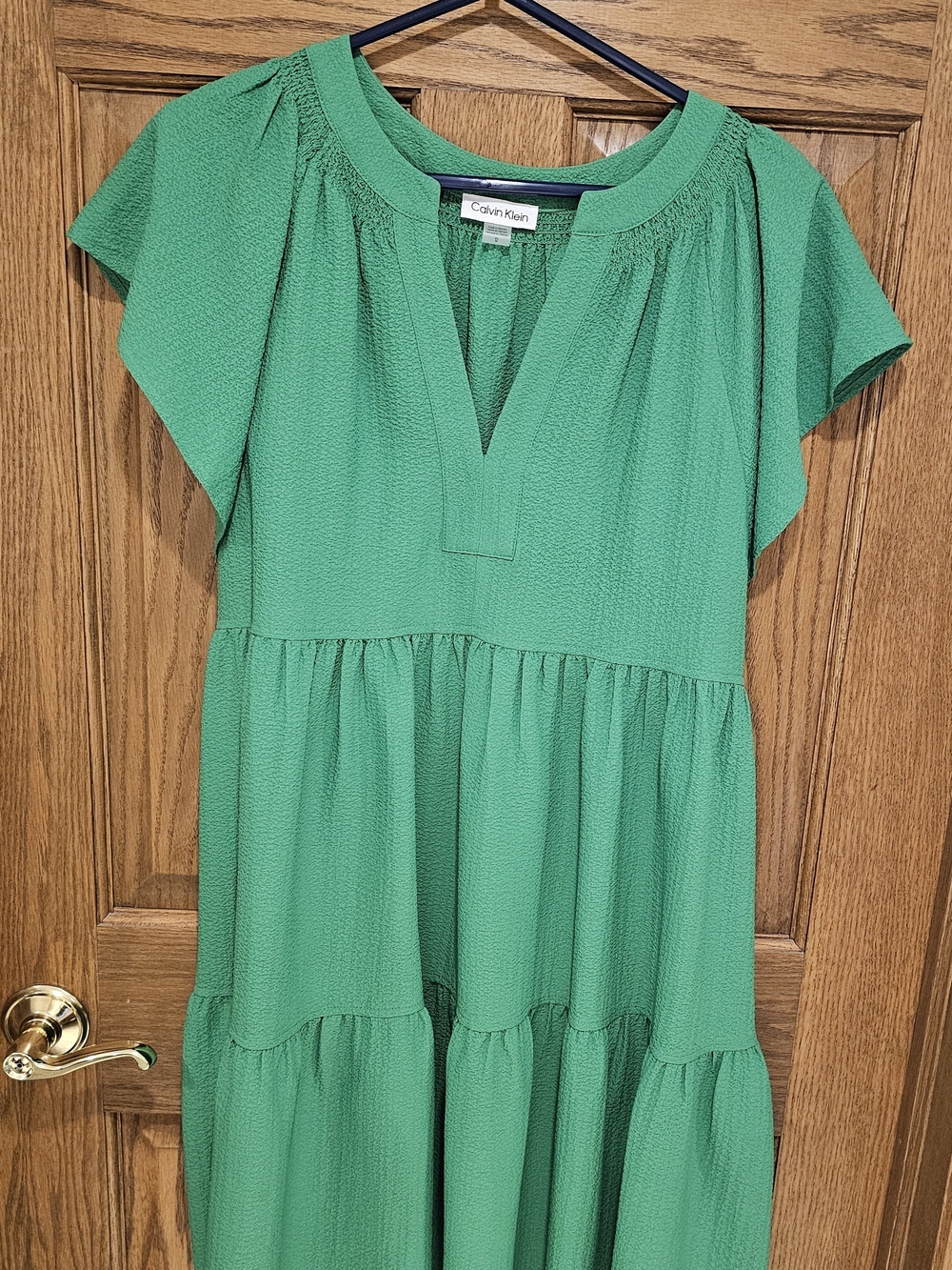 Calvin Klein Green Textured Tiered Dress